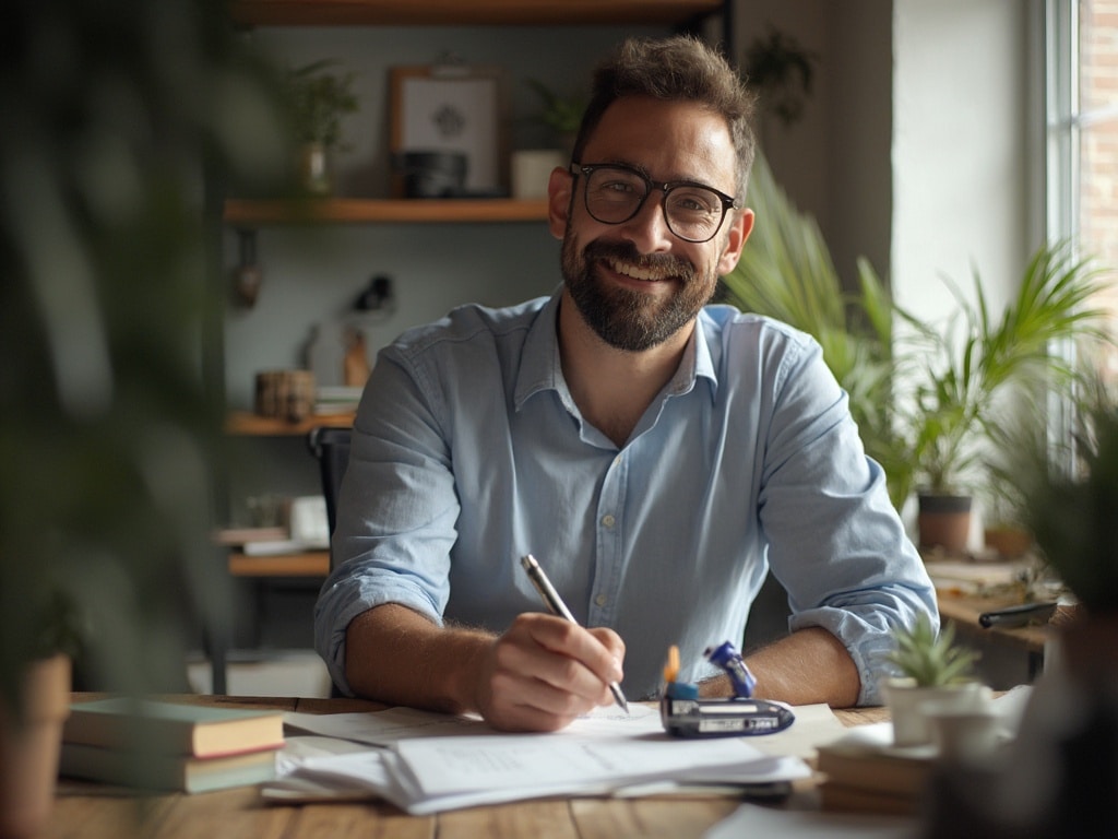 Entrepreneur sur son bureau 